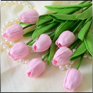 10 Count | Pink Tulips Real Touch Artificial Flowers Wedding Floral Bouquet New